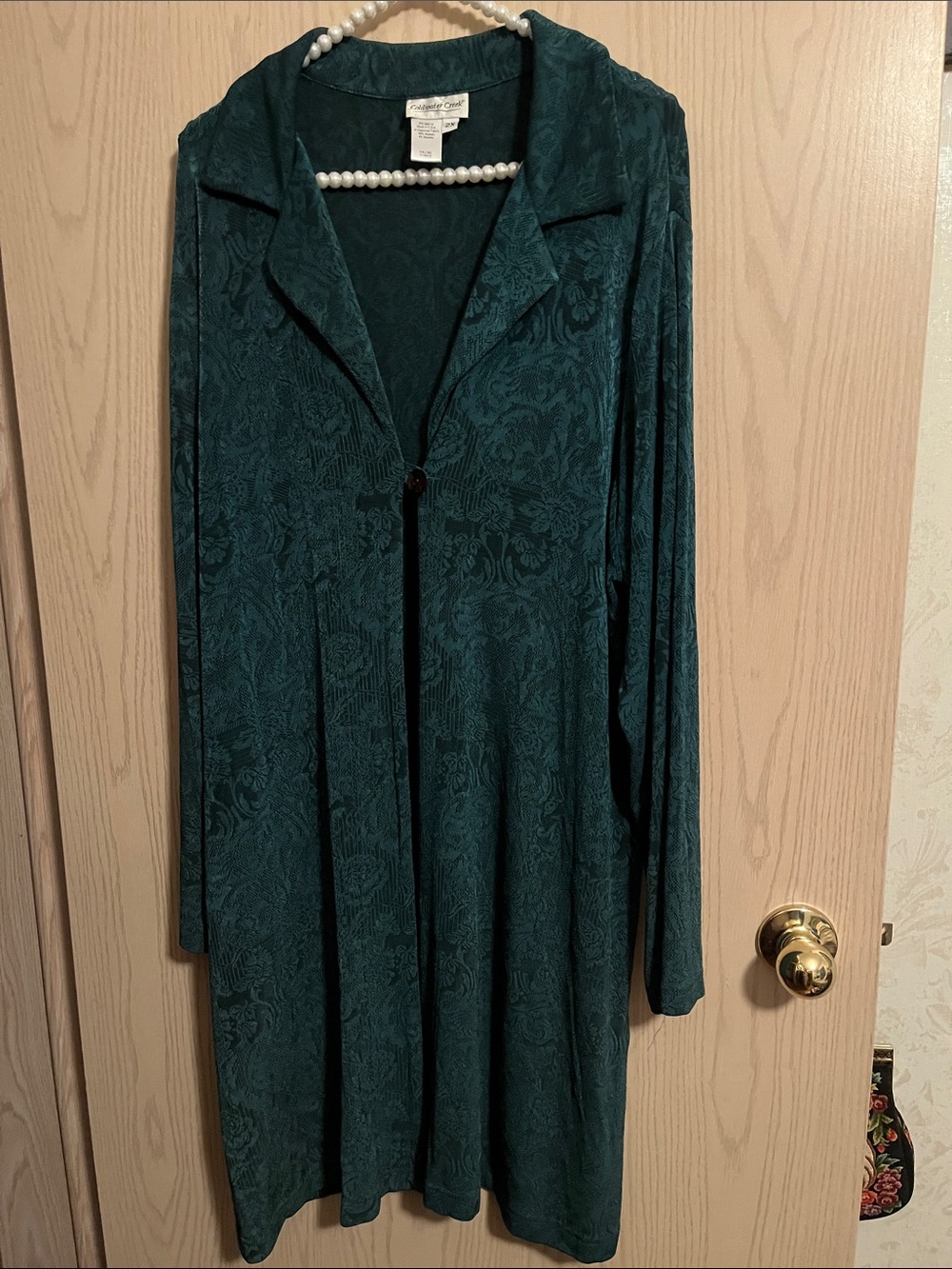 Coldwater Creek Teal Jacquard Long-Sleeve Cardigan